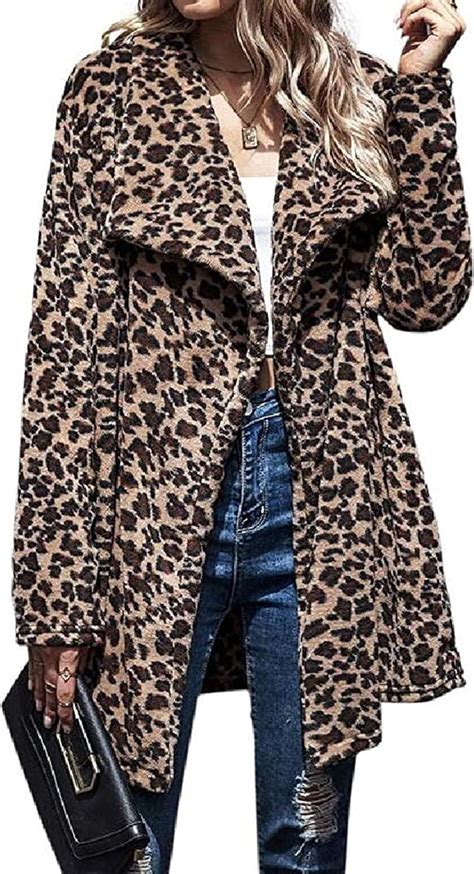 bilcesa women s leopard print plus size autumn winter faux fur relaxed fit faux fur jacket coat