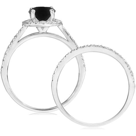 2 12 Ct Treated Black Diamond Halo Engagement Wedding Ring Set 14k