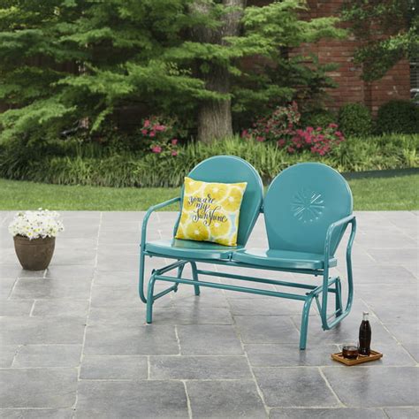 Mainstays Retro Outdoor Glider Bench Seats 2 Teal