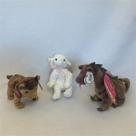 Ty Toys Three Beanie Babies Courage The Dog Lullaby The Lamb Scorch