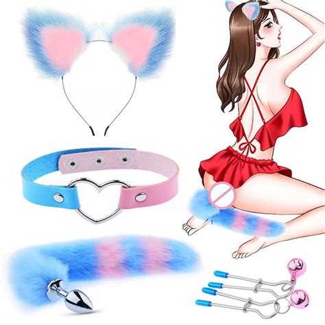 Cute Fox Tail Anal Plug Cat Ears Headbands Set Nipple Clip Sex Toys For