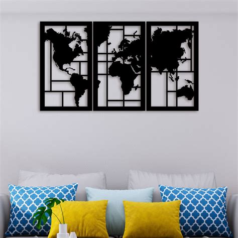 Buy 3 Piece World Map Metal Wall Art Online Low Price The Next Decor