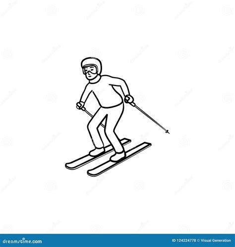 Skier Skiing Downhill Hand Drawn Outline Doodle Icon Stock Vector