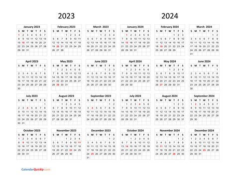 2023 2024 Two Year Calendar Free Printable Pdf Templates Images Images