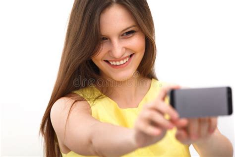Beautiful Girl Taken Taking Selfie Self Portrait With Camera Phone Stock Image Image Of Beauty