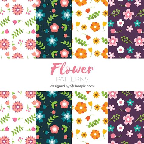 Set De Patrones De Flores Coloridas En Estilo Plano Vector Gratis
