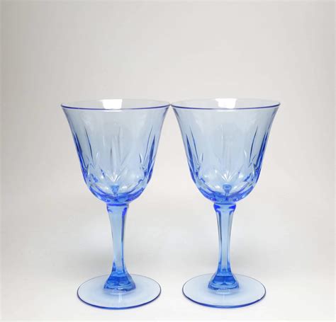 Vintage Fostoria Glass American Blue Wine Glasses Electric Etsy