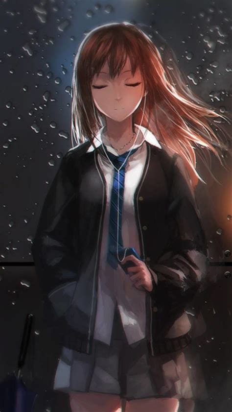 Rain Glass Schoolgirl Anime Girl Wallpaper For Android