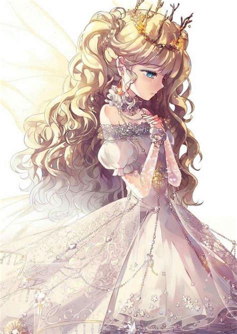 Anime Girl Princess Fairy White Fancy Dress Curly Golden