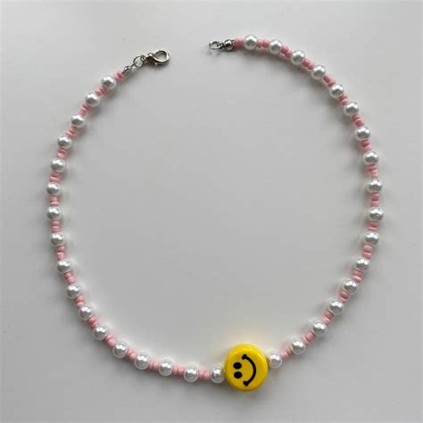 Pearl And Smiley Face Beaded Necklace Etsy Uk