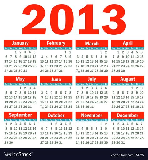 Calendar 2013 Royalty Free Vector Image Vectorstock