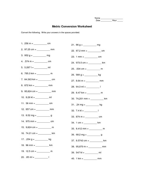 Metric Conversion Worksheet With Answer Key