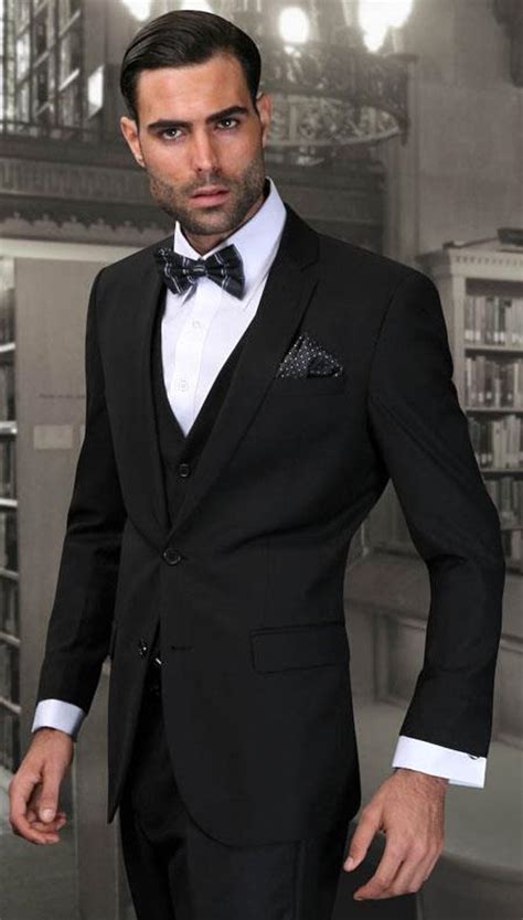 Slim Fit Suit For Men Three Piece Dark Color Black Lorenzo