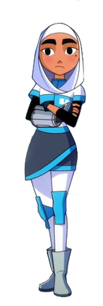An Animated Character In Blue And White Clothes With Her Arms Crossed Looking At The Camera