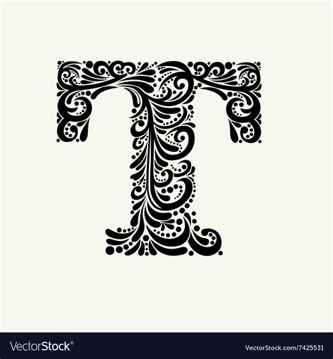 Elegant Capital Letter T In The Style Baroque Vector Image