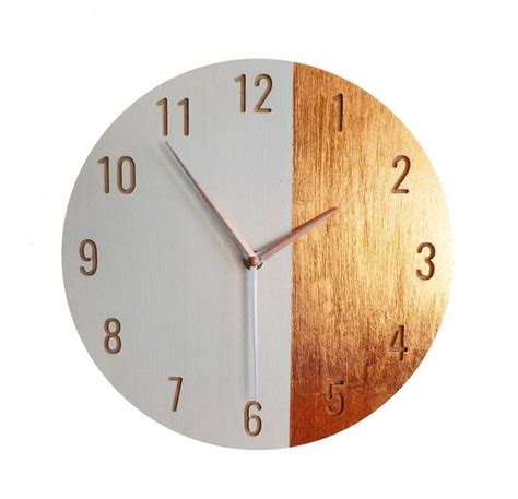 Modern Wall Clock Copper Andwhite Unique Clock Engraved Etsy Wall