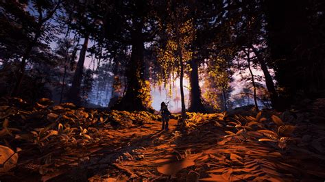 Person In Forest With Tall Trees Digital Wallpaper Horizon Zero Dawn