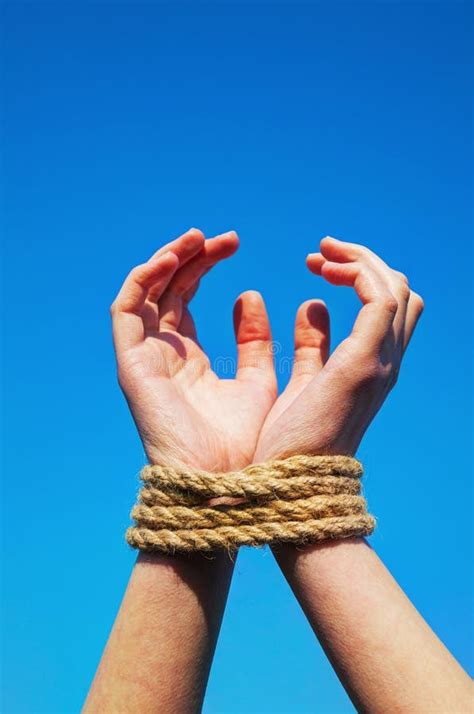 Hands Tied Up With Rope Stock Image Image Of Dependency