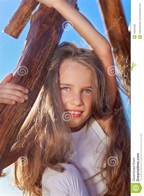 Cute Little Girl With Blond Long Hair Stock Photo Image