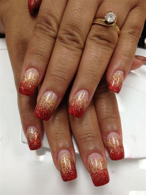 red  gold red  gold nails gold glitter nails gold acrylic nails