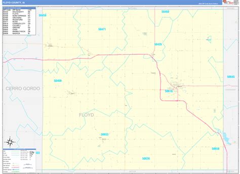 Floyd County Ia Zip Code Wall Map Basic Style By Marketmaps Mapsales