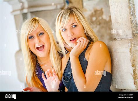 Two Blondes Teenage Girls Are Intensively Watching In Utmost Excitement