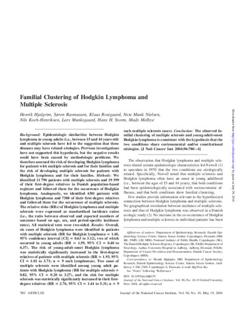Pdf Familial Clustering Of Hodgkin Lymphoma And Multiple Sclerosis