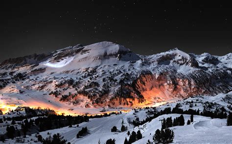 Wallpaper Landscape Mountains Night Snow Winter Stars Weather