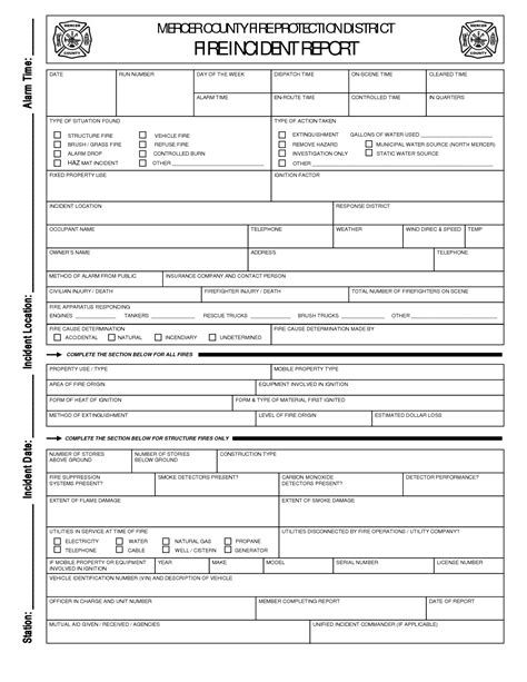 Fire Department Incident Report Templates Printable Templates