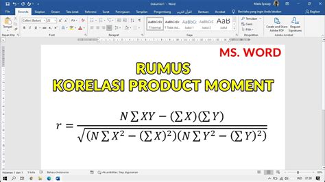 Tutorial Cara Membuat Rumus Equation Korelasi Product Moment Pada