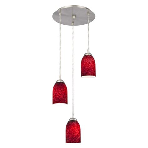 Modern Multi Light Pendant Light With Red Glass And 3 Lights Ebay