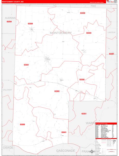 Montgomery County Mo Wall Map Red Line Style