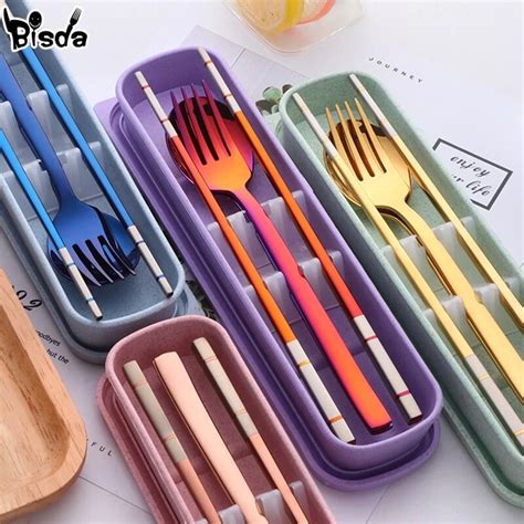 Portable Dinner Set With Box Stainless Steel Chopstick Spoon Fork Set
