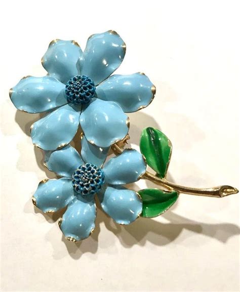 Vintage Blue Enameled Flower Brooch Etsy In 2021 Flower Brooch