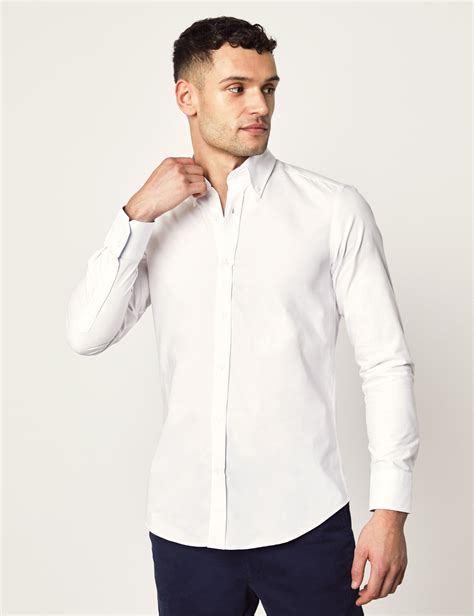 Mens White Oxford Slim Fit Shirt Single Cuff Button Down Hawes