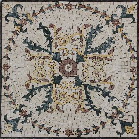 Ancient Floral Square Mosaic Tile Mosaic Marble