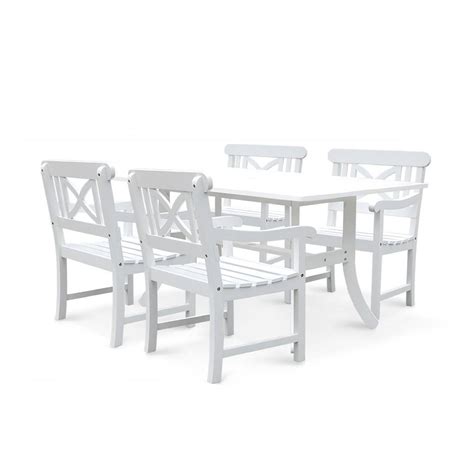 Bradley Outdoor 5 Pc Wood Patio Dining Set In White Vifah V1337set8