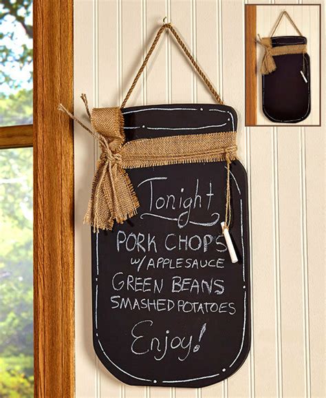 Wondering what the fuss is all about with mason jars, jelly jars, and other these mason jars with handles are easy to dress up: COUNTRY KITCHEN MASON JAR SHAPED CHALKBOARD MESSAGE CENTER ...