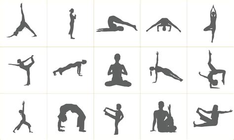 Set Of Vector Icons Of Woman Doing Yoga Exercises Silhouettes Of Flexible Girl Stretching Her