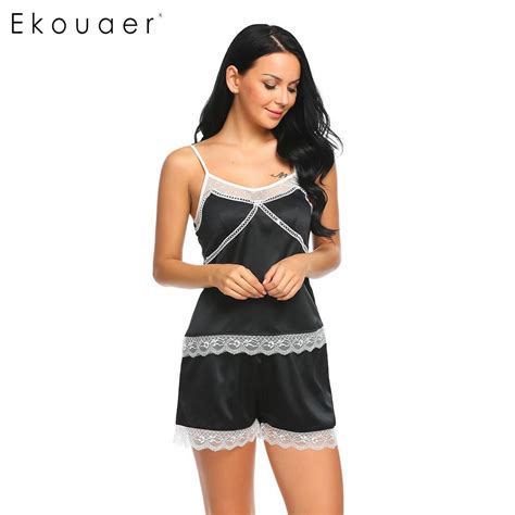 Ekouaer Women Pajamas Suit Sleepwear Spaghetti Strap Sleeveless Cami
