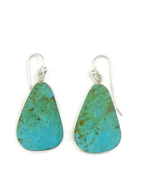 Silver Turquoise Slab Earrings By Ronald Chavez Er Southwest