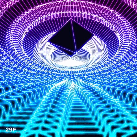 An Abstract Image With Blue And Purple Lines In The Center As Well As A Black Triangle