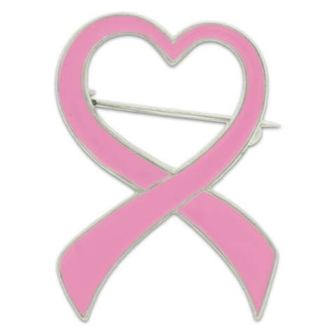Pinmarts Pink Breast Cancer Awareness Ribbon Heart Enamel Brooch Pin