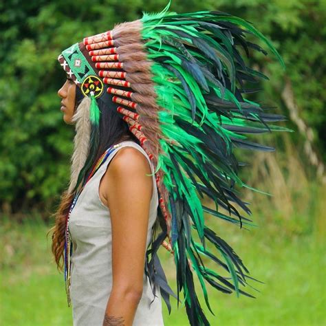 Green Indian Headdress 95cm Indian Headdress Novum Crafts