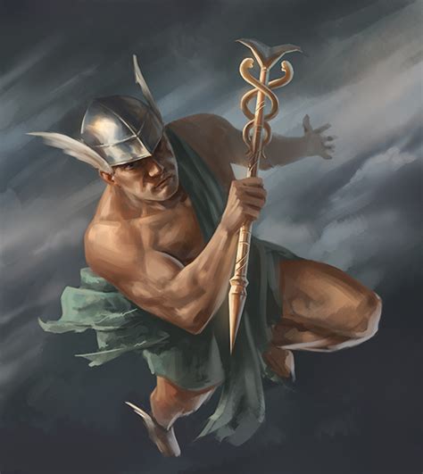 Hermes was the greek god, a trickster, messenger between realms, and a soul guide. Hermes by NathanParkArt on DeviantArt