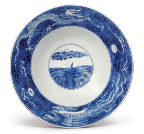 A Blue And White Dragon And Phoenix Bowl Qing Dynasty Kangxi Period