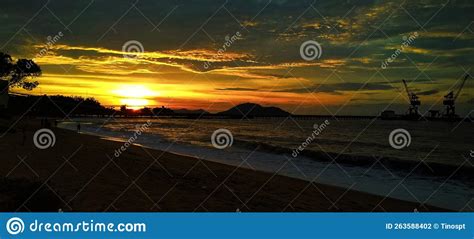 Sunset On Geratis Singkawang Beach Indonesia Stock Photo Image Of