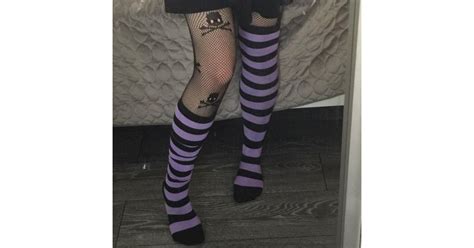 ghoul rip emo look striped thigh high stockings in black lyst