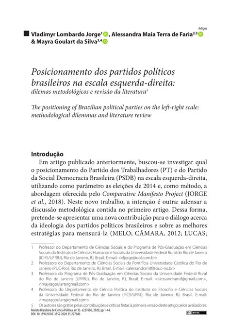 PDF Posicionamento dos partidos políticos brasileiros na escala