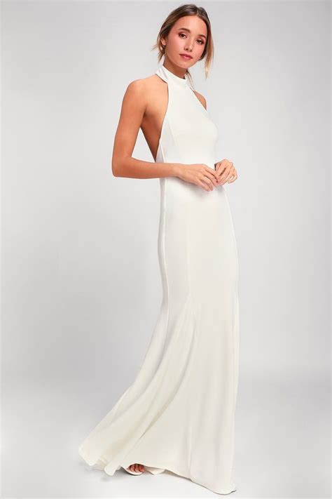 Elegant White Dress Halter Dress Maxi Dress Gown Wedding Dress